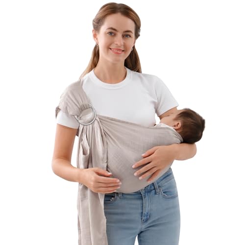 vrbabies Portabebés portabebés, portabebés con anillo para recién nacidos a niños pequeños, ligero y transpirable para verano, natación, piscina, playa, pecho frontal gris (10 a 30 libras)