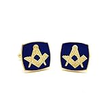 BOBIJOO JEWELRY - Manschettenknöpfe Freimaurer Messing Vergoldet, Gold Email Blau Quadrat Freimaurerei Masonic Freemason