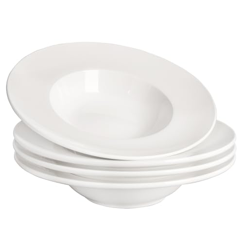 Creativity Home Porcelain Soup Bowls soup Plate Pasta Bowl Set of 4 Shallow Bowl Plates, 14 oz Rimmed Bowls with Rim, Microwave ovens and refrigerators safe, Line texture 11.9 Inch