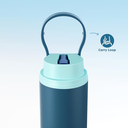 Image of Meoky 24 oz Insulated Stainless Steel Water Bottle: Flip-to-Pop Straw, Leak Proof, 24H Cold, Wide Mouth, BPA-Free, Non-slip Base, Gym Water Bottle for Men Teen Boys, Denim
