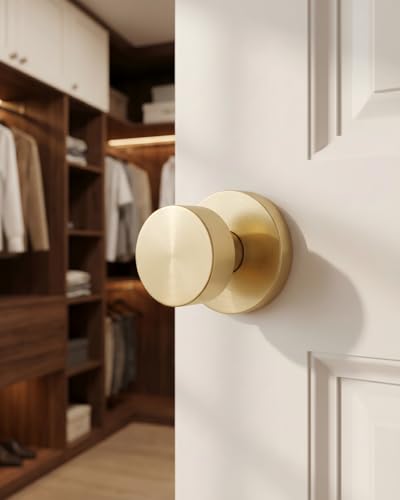 Image of Haidms Brushed Gold Door Knobs Passage, Heavy Duty Zinc-Alloy Closet Door Knobs, Gold Interior Door Knob for Hallway & Closet, Round Ball Design(8 Pack)
