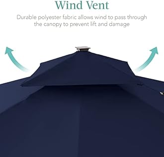 Best Choice Products 10x10ft Cantilever Patio Umbrella w/Base Included, Solar LED Lights 360 Rotation Large Offset Hanging Outdoor Shade for Deck Pool Backyard w/Stand – Navy Blue