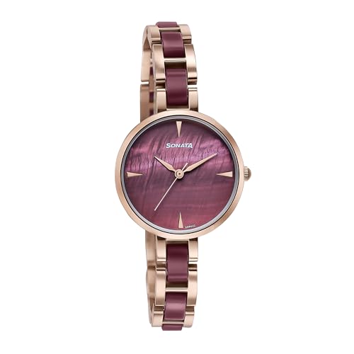 Image of Sonata Wedding Edit Quartz Analog Maroon Dial Stainless Steel with Acetate Strap Watch for Women
