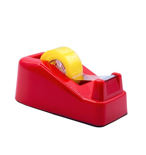 Raylu Paper® - Dispensador de cinta adhesiva para escritorio y oficina, Dispensador de Celo con Peso y Base antideslizante, Porta Celo para rollos de 33m (Rojo)