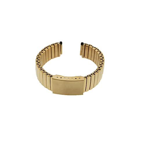 QINGQIAN Goldfarbenes Edelstahl-Uhrenarmband, bequemes Stretch-Armband, nicht auf 15,5 cm erweitert, gerades Ende ohne Schnalle (Anschluss 16 mm) Cover