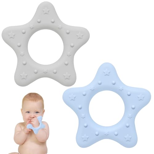 Quesuc Set De 2 Mordedores Refrescantes Para Bebés De 3 Meses En Adelante - Ayuda Refrescante Para La Dentición Y Juguete Para La Dentición Para Bebés Y Niños Pequeños(Azul,Gris)