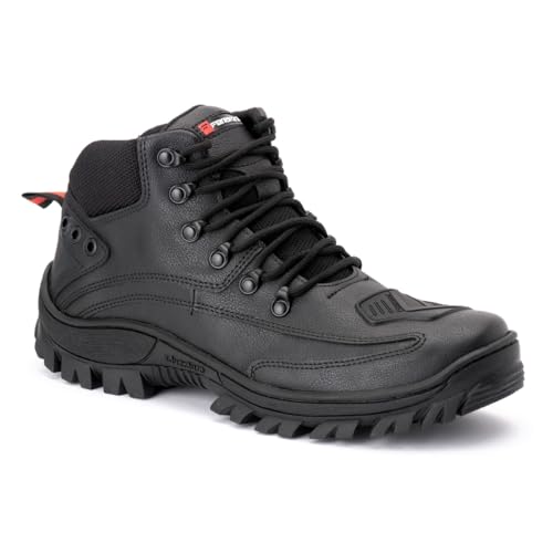 Bota Masculina Adventure Coturno Reforçado para Motoqueiro Aventureiro Preto com Cadarço (Preto, BR, Adulto, Numérico, 42)