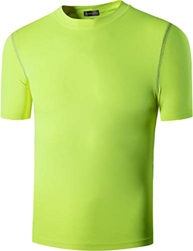 Sportides Boy's Quick Dry Active Sport Short Sleeve Breathable Compression Shirt Tee Tshirt T-Shirt Top Lbs709 Greenyellow 130/7 #TOP10