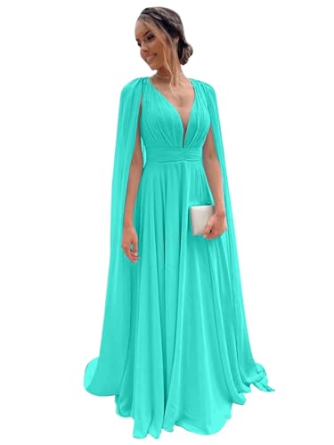 Women's Bridesmaid Dresses with Sleeves Pleated Chiffon V Neck Formal Evening Dress