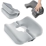 HOMBYS Memory Foam Bed Sore Cushions for Butt, Bedsore Pressure Relief Pillow for Sleeping and Sitting, Cushion for Bed Sores on Buttocks, T Shaped Opening Tailbone Pillow, Patent Pending, Light Grey