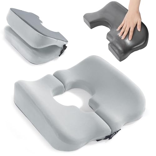 HOMBYS Memory Foam Bed Sore Cushions for Butt, Bedsore Pressure Relief Pillow for Sleeping and Sitting, Cushion for Bed Sores on Buttocks, T Shaped Opening Tailbone Pillow, Patent Pending, Light Grey by HOMBYS - Used condition - US$25.19