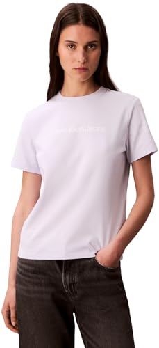 Calvin Klein Damen T-Shirt Kurzarm Logo Classic Regular Fit, Violett (Lacey Lilac), M – Ansicht 1