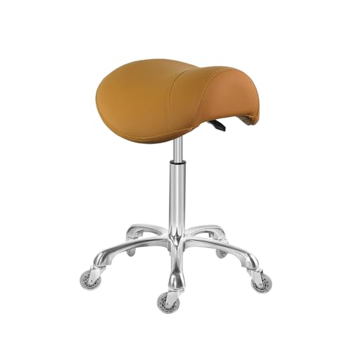 Image of Antlu Saddle Stool Chair for Massage Clinic Spa Salon Cutting, Saddle Rolling Stool with Wheels Adjustable Height (Camel)