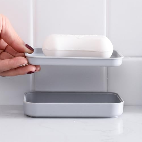 Porte-Savon Plastique Gris Double Couche Drainant DIAONIAN
