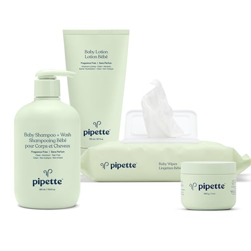 Image of Pipette Newborn Baby Care Essentials Set, Clean, Fragrance-Free Shampoo +Wash, Fragrance-Free Lotion, Hydrating Baby Balm, Water-Based Baby Wipes, Sulfate & Paraben Free