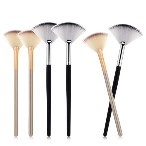 6pcs Fan Brushes for Facial, Slim Soft Mask Applicator for Esthetician, Soft Makeup Fan Brush for Acid Peel Mask Mudaclay Mask Powder Blush, Cosmetic Tools for Women Girls(Black And Gold)