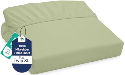 Image of Royale Linens Fitted Sheet Twin XL - Ultra Soft 1800 Brushed Microfiber - Hotel Luxury Bottom Sheets - Wrinkle Free & Fade Resistant - Deep Pocket Fitted Sheet Only (Twin XL, Sage Green)