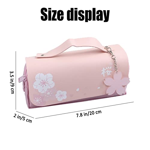 Leather Kawaii Cherry Blossom Pencil Bag Pink Sweet Pencil Case Large Capacity Stationery Pouch School Supplies Makeup Bag, Pink, One Size, Pencil Case