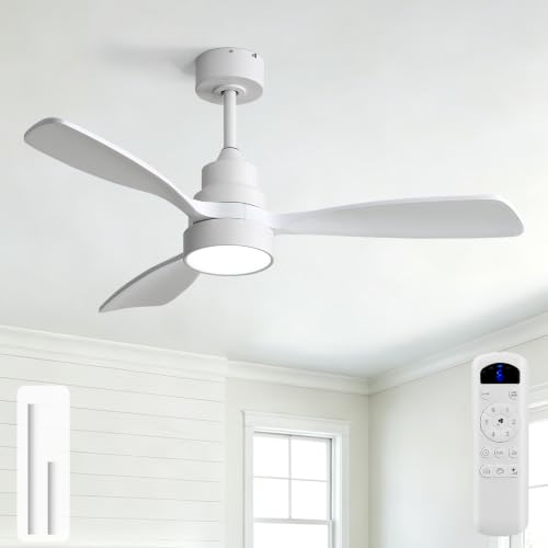 Image of Sofucor 48 Inch Wood Ceiling Fans with Lights, Flush /Downrod Mount, White | Remote Control, Quiet Reversible DC Motor, 3CCT Dimmable, 6 Speeds, Timer, Indoor /Outdoor /Bedroom /Living Room /Patio /Kitchen