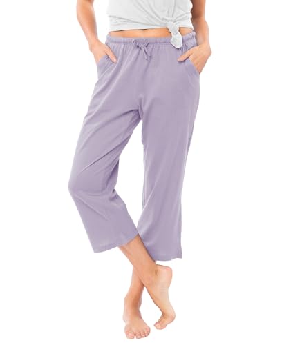 Image of Sexy Basics Women's 100% Cotton Lounge Pants | Capri Style Pajama Sleep Bottoms | Drawstring & Pockets |Multi-Packs & Colors