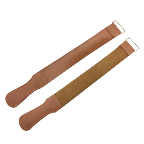 FOMIYES 2PCS Leather Razor Strop Set Durable Pure Cowhide Polishing Cloth for Straight Razors Barber Tools and Fine Edges for Shaving Skinning and Scissor Blades