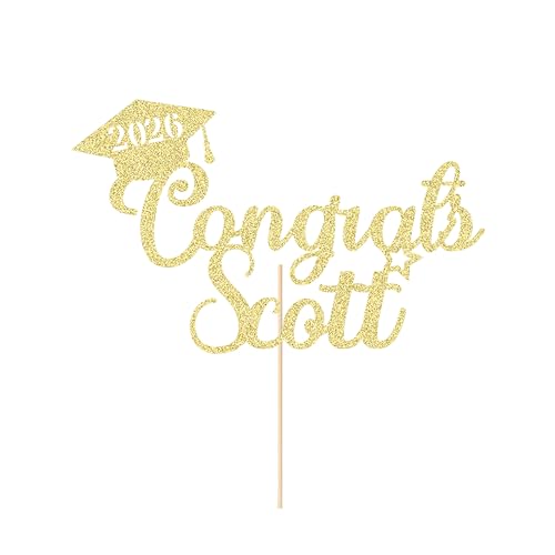 Graduation Cake Topper Personalized Congrats Graduation Cake Topper Class of 2026 Cake Topper Gift Graduation Finish School Glitter Graduate Party Cake Decor with Any Name(Champagne Gold)