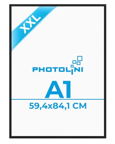 PHOTOLINI Bilderrahmen A1 Holz MDF DIN A1 Bilderrahmen Schwarz Poster Rahmen 59 4x84 1 cm Posterrahmen 60x84 mit bruchsicherem Acrylglas zum Aufhängen & Zubehör - Frame für Fotos & Poster