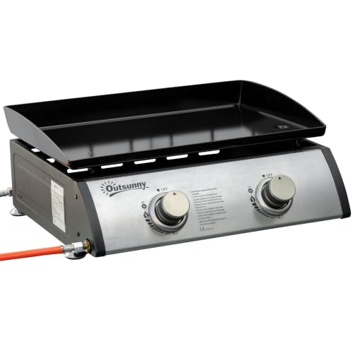 Outsunny Plancha de Gas Sobremesa 2 Quemadores 48,5x48x21cm Negro Plata