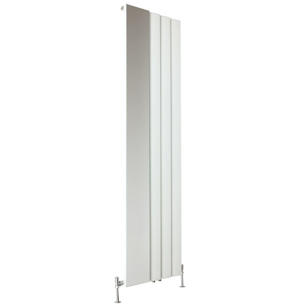 Milano White Aris Vertical Stepped Panel Aluminium Radiator Integral Mirror - 1800Mm X 470Mm