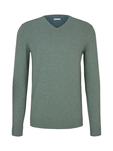 Pull basique avec col en V homme haut de gamme en maille fine chiné taille S