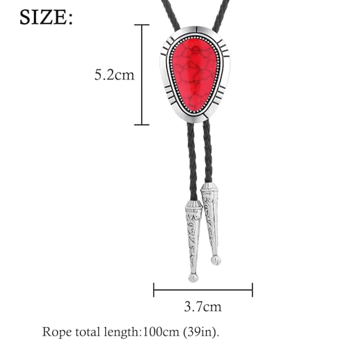 Image of HUABOLA CALYN Bolo Tie for Men Women, Native American Rodeo Cowboy Turquoise /Scorpion /Tiger Eye /Black Agate Leather Necktie