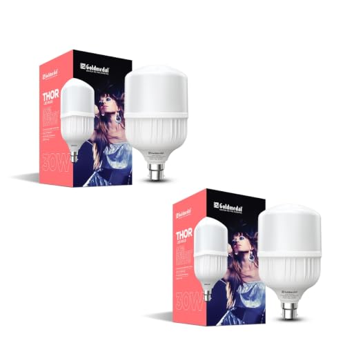 Image of Goldmedal Thor 30W B22 Base LED Bulb for Home & Office | Energy Efficient | 230 Degree Light Coverage | Surge Protection up to 4KV | Rated Life 15000 Hrs | Cool Daylight (6500K) |Pack of 2