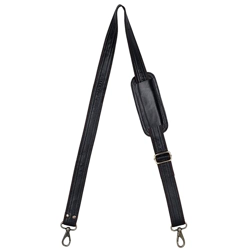 Image of Universal Replacement Shoulder Strap Genuine Leather, 55 inch Adjustable Comfortable Belt with Metal Hooks for Briefcase, Computer Messenger Bag, Laptop Case Luggage /Duffel /Camera (Black)