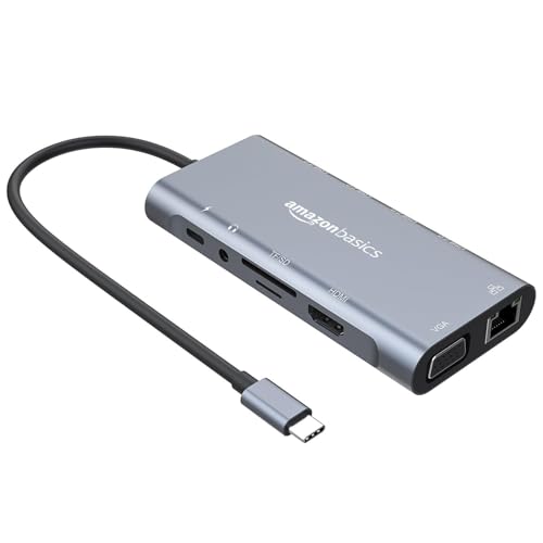 Image of Amazon Basics 11-in-1 USB C HUB Gigabit Ethernet Type-C to HDMI-Compatible VGA 1000M RJ45 PD 100W AUX TF Micro SD Card Reader USB 3.0 HUB Multiport Docking Station Compatible Apple MacBook M1 M2 Chip