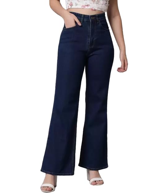 comfits Women's Baggy Dark Blue Plain Jeans, High Waist, Wide Leg-picture-40