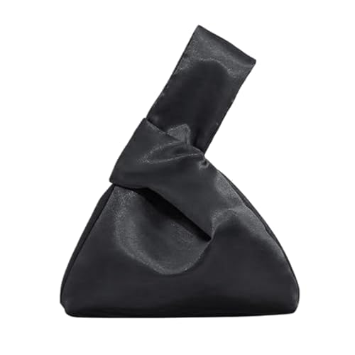 GRUMOTA Pochette da polso in raso, borsetta da sera con piccolo nodo da donna, nero
