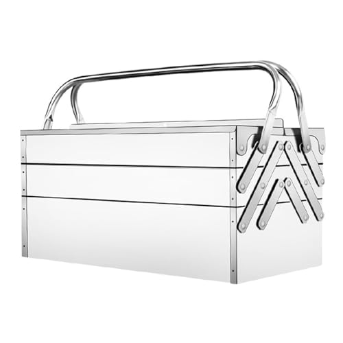 Empty Tool Box,Metal Tool Box,2/3-Tray Cantilever Metal Toolbox Portable With Handle,Heavy Duty Metal Carry Storage Box Tools Organizer,Heavy Duty Rust Resistant Scratch Resistant Toolbox(Size:TRIPLE(