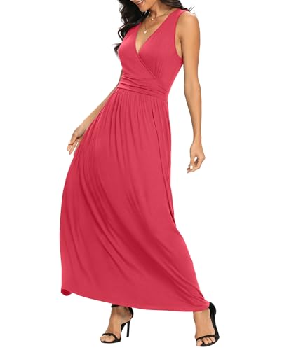 Image of LILBETTER Women Sleeveless Deep V Neck Loose Plain Long Maxi Casual Dress