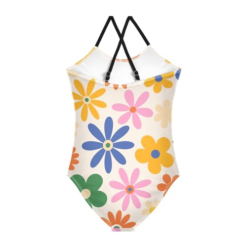 Floral Groovy Daisy Flower Girls Swimsuit One Piece Bathing Suit for Baby Girls' Swimwear 3-10T2