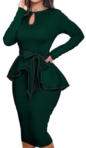 Image of MOJICK Vintage Dress for Women Ruffle Bodycon Keyhole