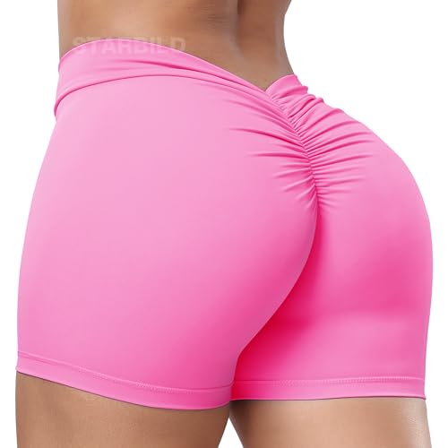 STARBILD V Cut Shorts Deportivo Push Up Mujer, Leggings Corto V Back Scrunch Butt, Hot Pants pour Gym Fitness Yoga, V Scrunch - Rosa S
