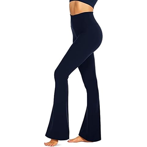 TNNZEET Women’s Flare Yoga Pants, Bootcut High Waisted Casual Wide Leg Leggings, Navy Blue, Large Cover