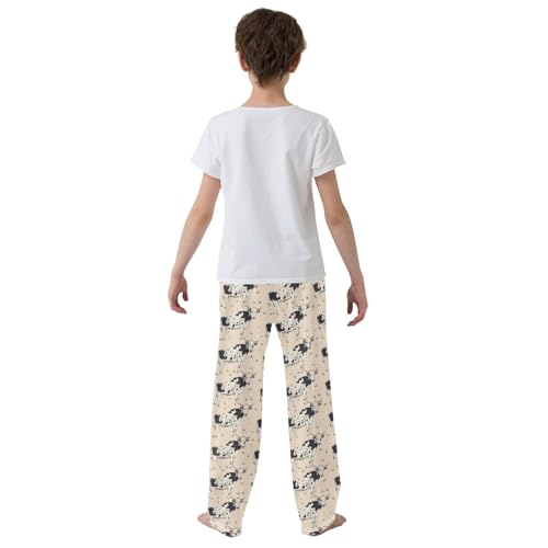 Cow Hand-painted Illustration Pajamas Bottoms with Pockets Comfy Pjs Sleepwear Elastic Waistband Pajamas Pants Lounge Pants for 6-14 Years3