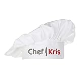 Embroidered Chef Hat with Custom Name a Great Gift Adult Premium Quality (White)
