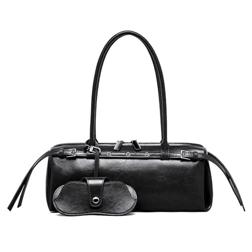 Genuine Leather Women's Shoulder Handbags, Retro Cowhide Purse Tote Bags with Sunglass Bag，Y2K Handbag