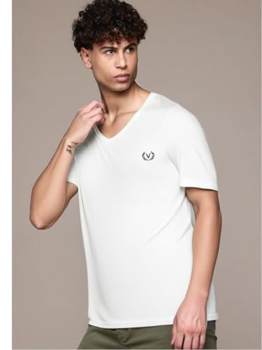 Image of Mack Jonney Regular Solid Cotton Blend V Neck T Shirt for Men