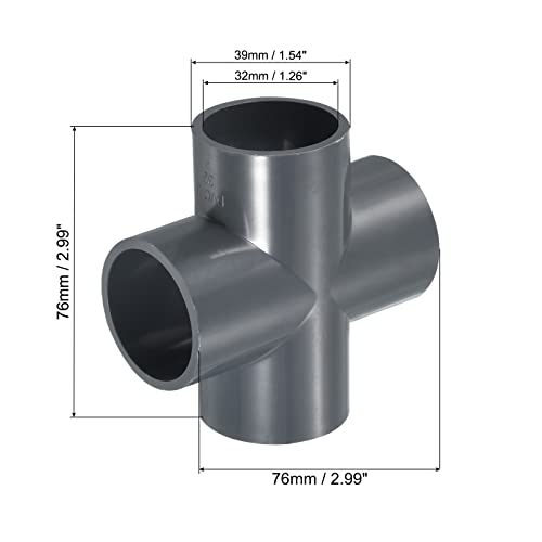 PATIKIL 32mm PVC Pipe Fittings, 2 Pack 4 Way Tee Shape Water Tubing Cross Joint Connectors Adapters for Garden Irrigation Home Aquarium - Image 2