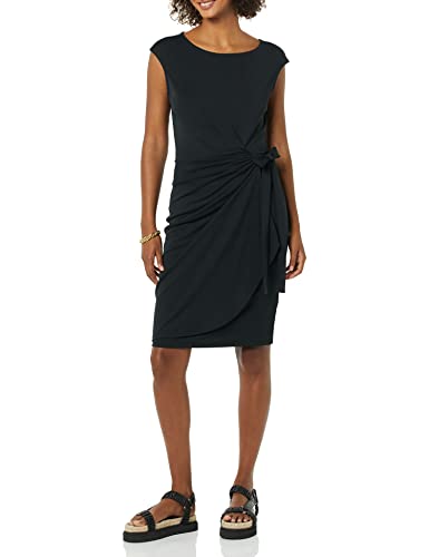 Amazon Essentials Women's Cap Sleeve Boat-Neck Faux Wrap Dress