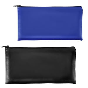 TIESOME 2Pcs Money Bag, PU leather Money Bags With Zipper for Cash Bank Bag Money Pouch Money Holder for Cash Coins Cosmetics Bills(Black+Blue)