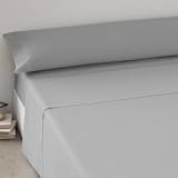 TIENDA EURASIA - Juego Sábana, 3 Piezas Encimera, Bajera y Funda de Almohada, 100% Poliéster, Tejido Suave y Liso, Todas Las Camas y Estaciones (Gris 135cm)